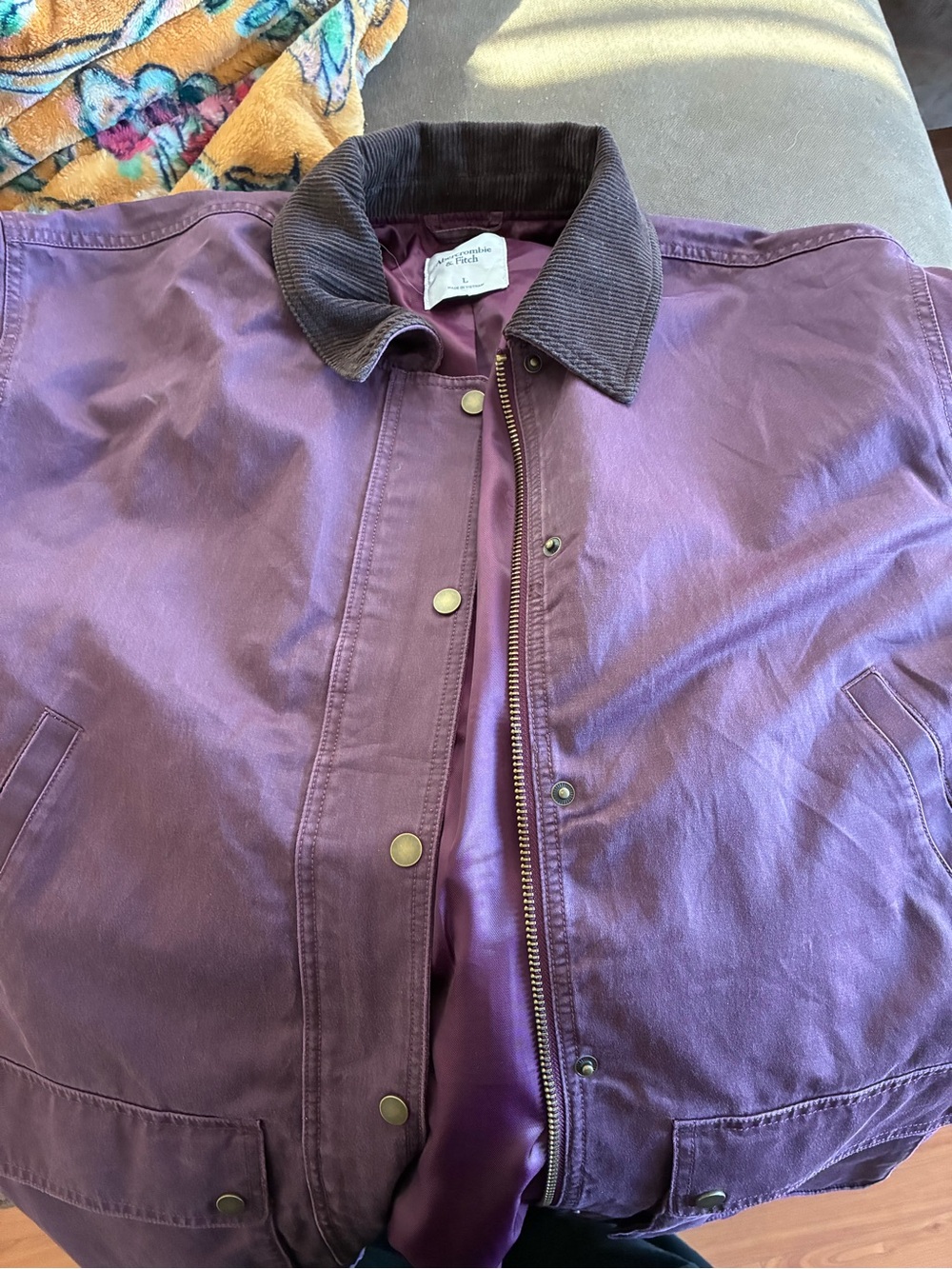 Abercrombie & Fitch Purple Bomber Jacket with Corduroy Collar